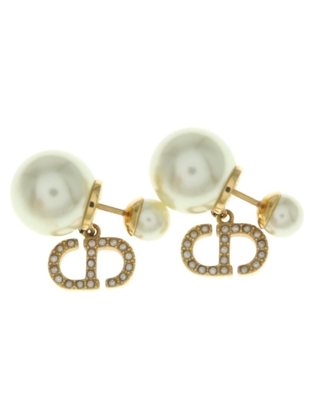 Dior Tribales Tribal Pearl Earrings CD Logo Rhinestone Gold